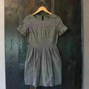 MADEWELL Short Sleeve Dress Fit Flare Knee Length Gray Black Stripe Women Sz 0